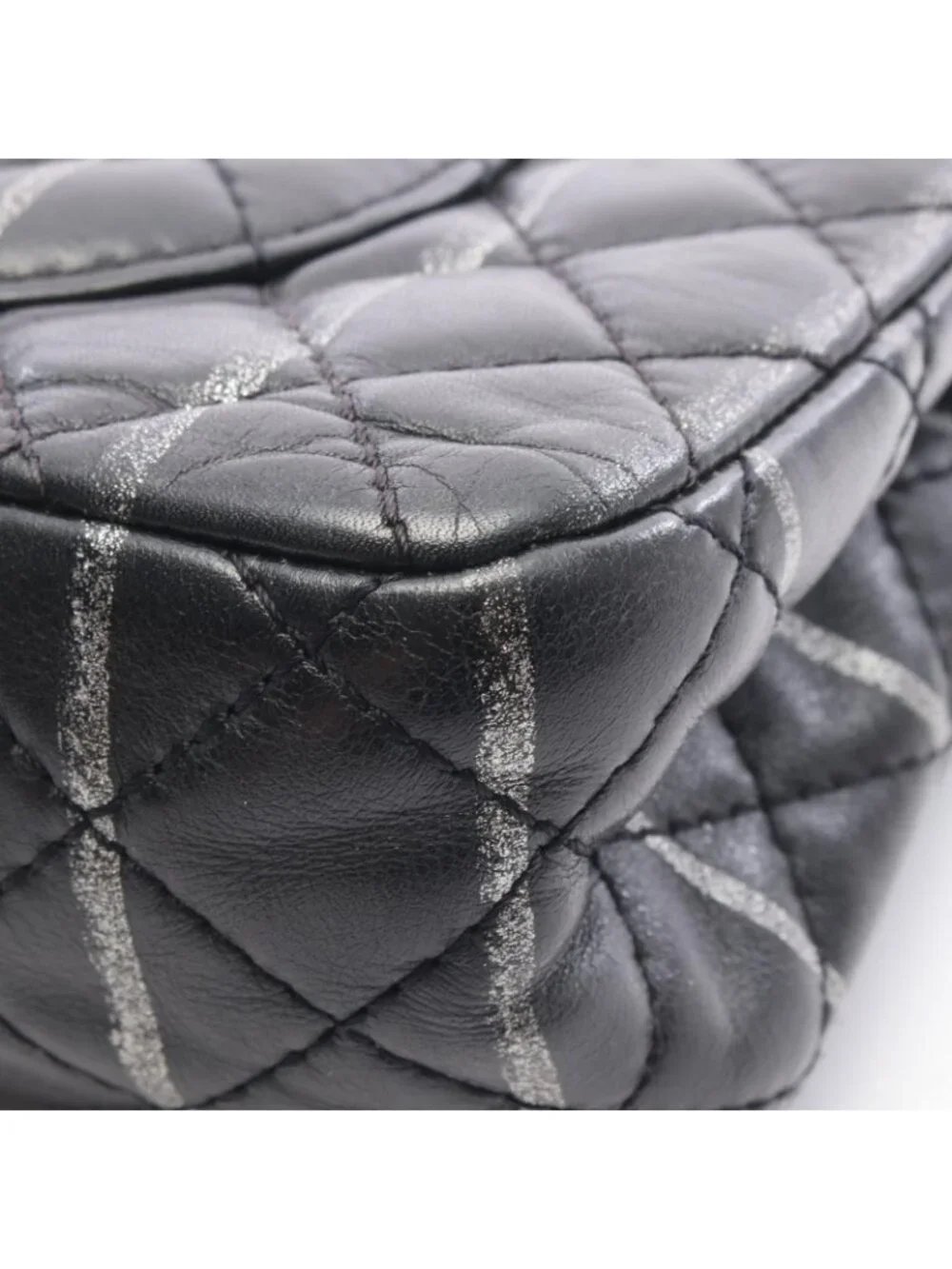 Chanel Shoulder Bag 2.55 Quilted Mademoiselle Chain Black Silver Leather Double